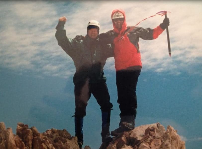 Nicki's dad and his best friend on the summit of Mt. Shasta